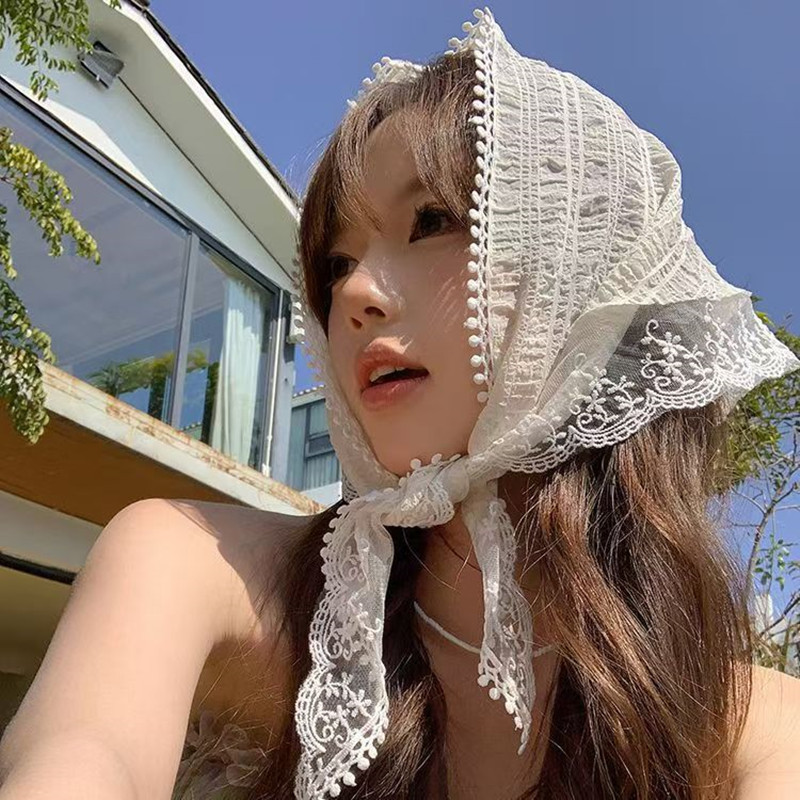 Travel Accessories Aesthetic - Aksesori Fashion bungkus rambut segitiga renda